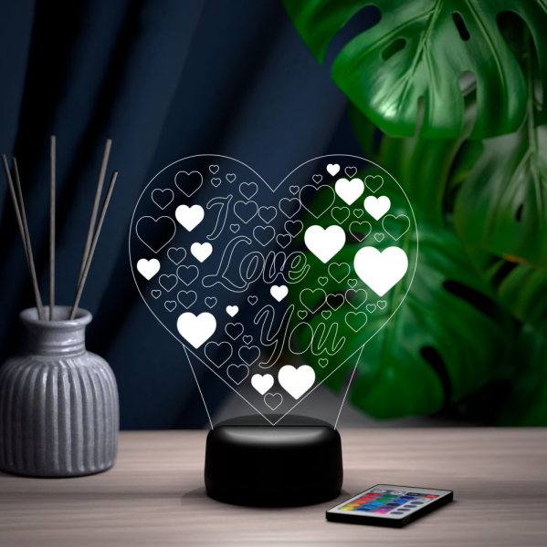 3D светильник  Светильник "Сердце I Love You"