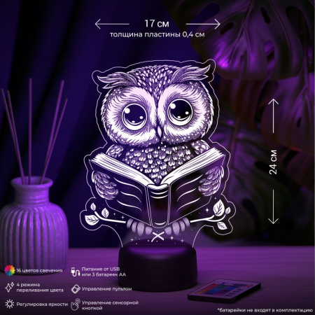 3D светильник  Светильник "Сова с книгой"