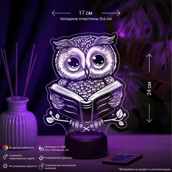 3D светильник  Светильник "Сова с книгой"