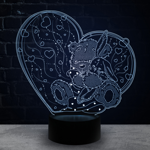 3D светильник  Плюшевый мишка с зайкой