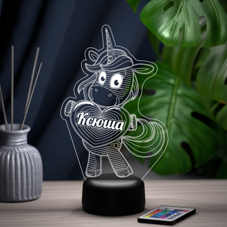 3D светильник  Светильник "Единорог с именем Ксюша"
