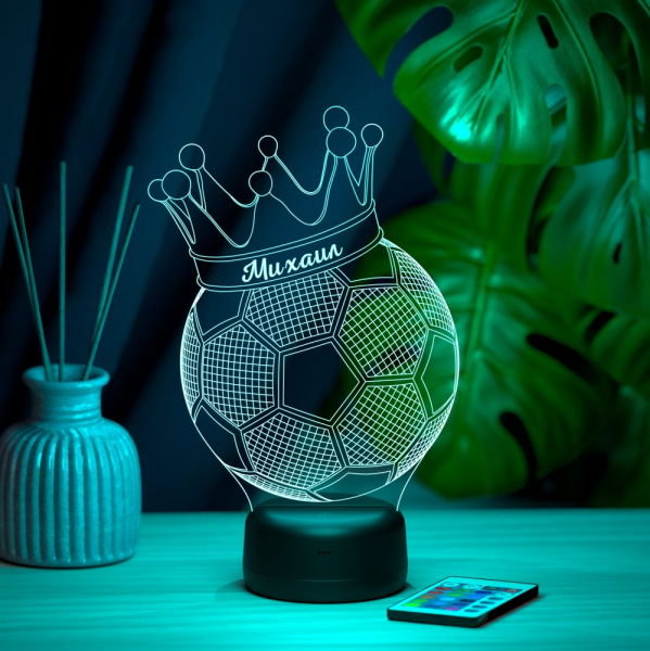 3D светильник  Светильник "Мяч с короной с именем Михаил"