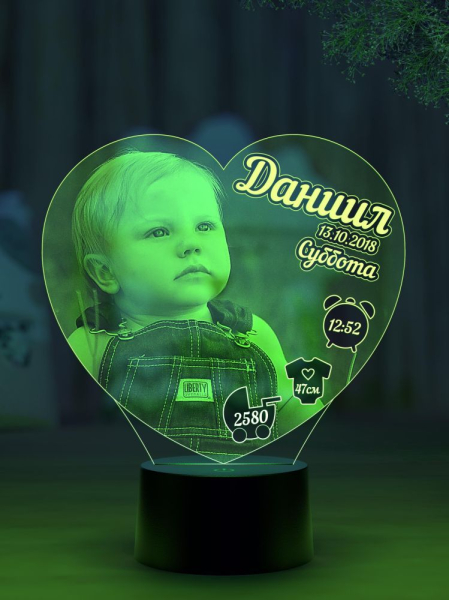 3D светильник  Светильник "Фото - метрика в сердце"