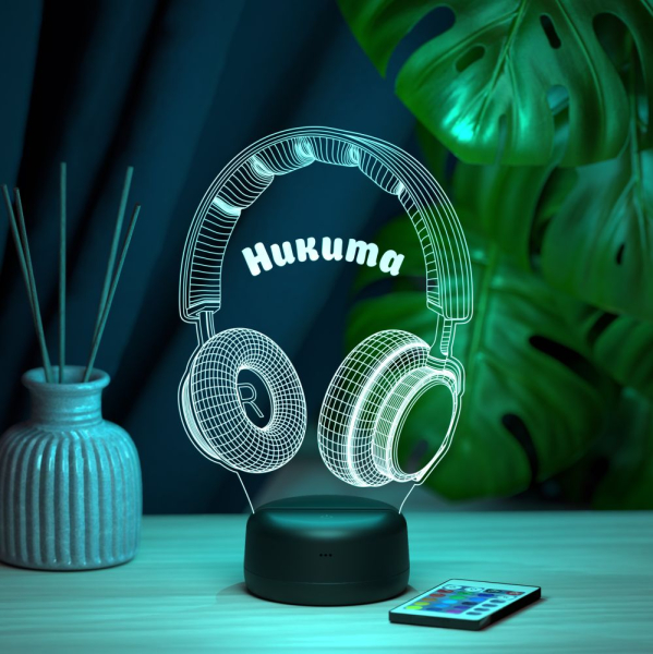 3D светильник  Светильник "Наушники с именем Никита"