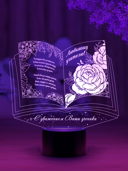 3D светильник  Светильник "Книга Любимому учителю"