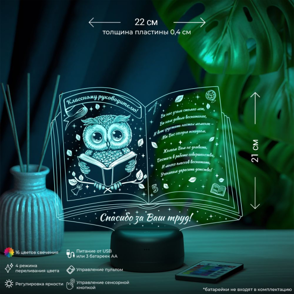 3D светильник  Светильник "Книга с совой"