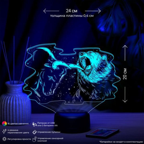 3D светильник  Светильник "Бык и медведь"