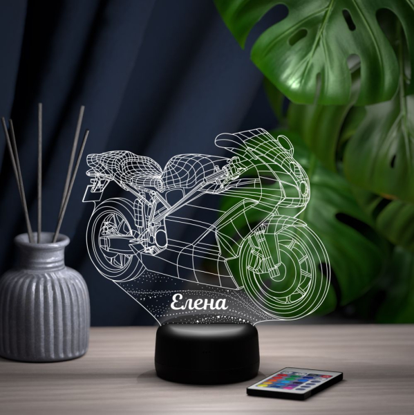 3D светильник  Светильник "Мотобайк с именем Елена"