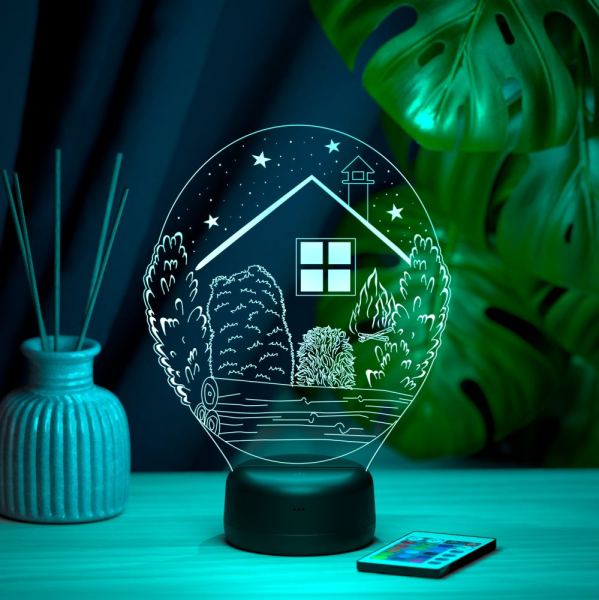 3D светильник  Светильник "Ёжик и медвежонок у костра #2"