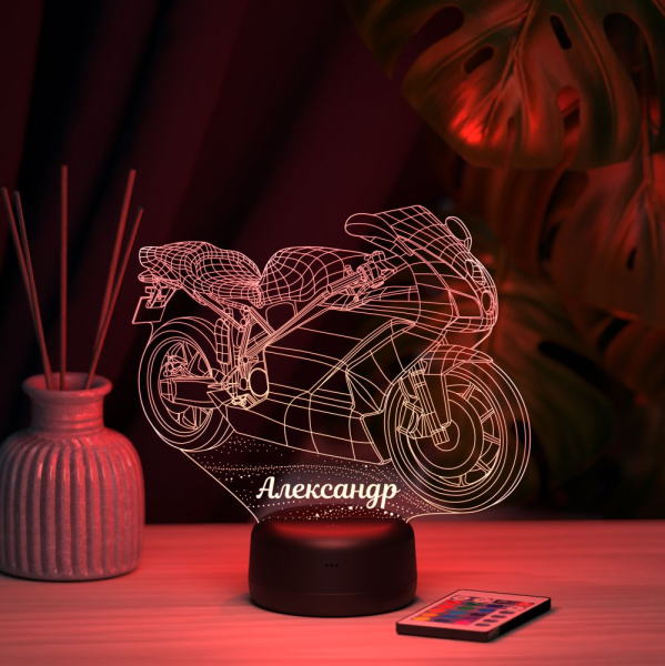 3D светильник  Светильник "Мотобайк с именем Александр"