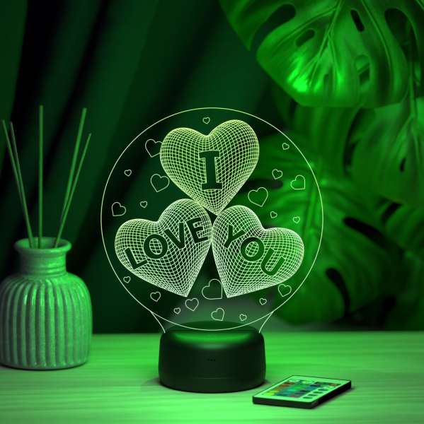 3D светильник  Светильник "Три сердца I LOVE YOU"