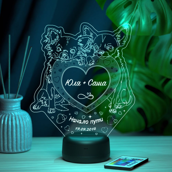 3D светильник  Светильник "Чихуахуа с сердцем"