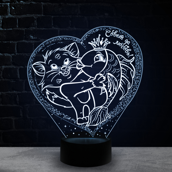 3D светильник  Кот и Рыбка