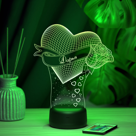 3D светильник  Светильник "Сердце с розой с именем Дарья"