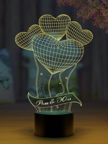 3D светильник  Светильник "Шарики сердечки c лентой"