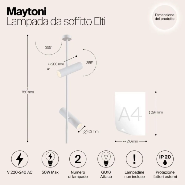 Потолочный светильник Technical C021CL-02W