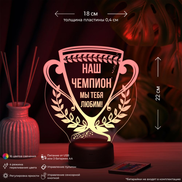 3D светильник  Светильник "Кубок чемпиону"