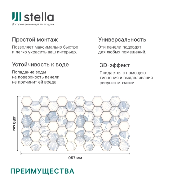 Панель ПВХ 0,3 соты «Голубая монстера» Stella