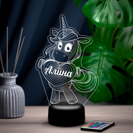 3D светильник  Светильник "Единорог с именем Алина"
