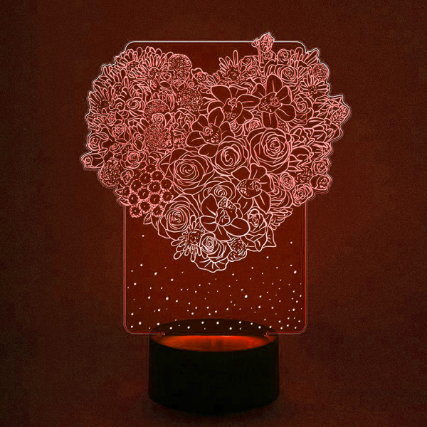 3D светильник  Цветочное сердце