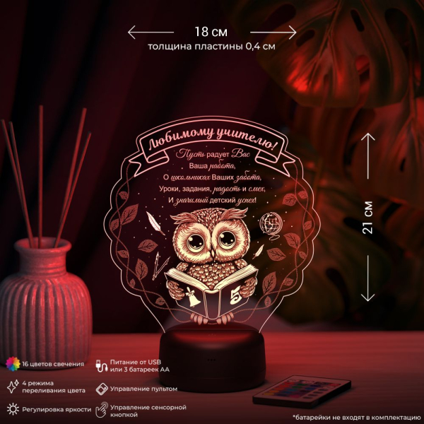 3D светильник  Светильник "Любимому учителю с совой"