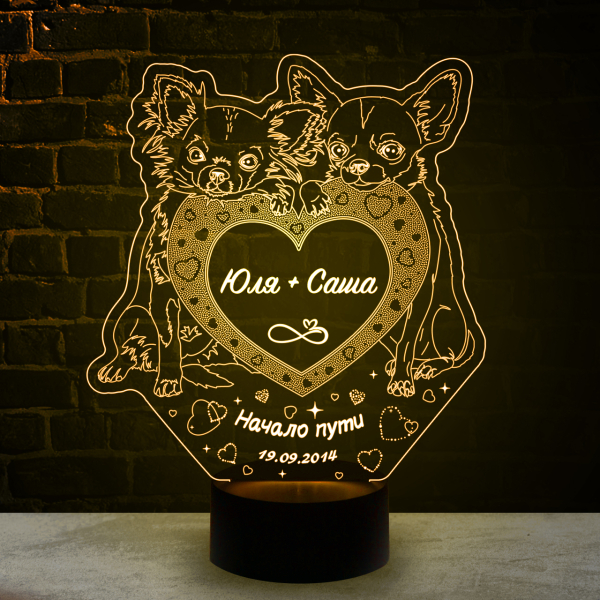3D светильник  Чихуахуа с сердцем