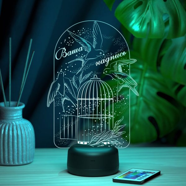 3D светильник  Светильник "Ласточки с клеткой"