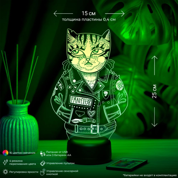 3D светильник  Светильник "Кот в куртке"