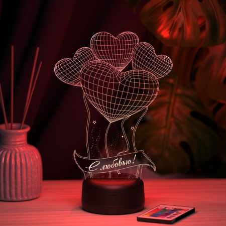 3D светильник  Светильник "Шарики сердечки c лентой"