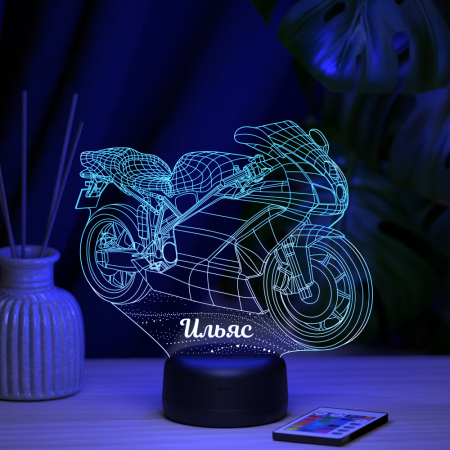 3D светильник  Светильник "Мотобайк с именем Ильяс"