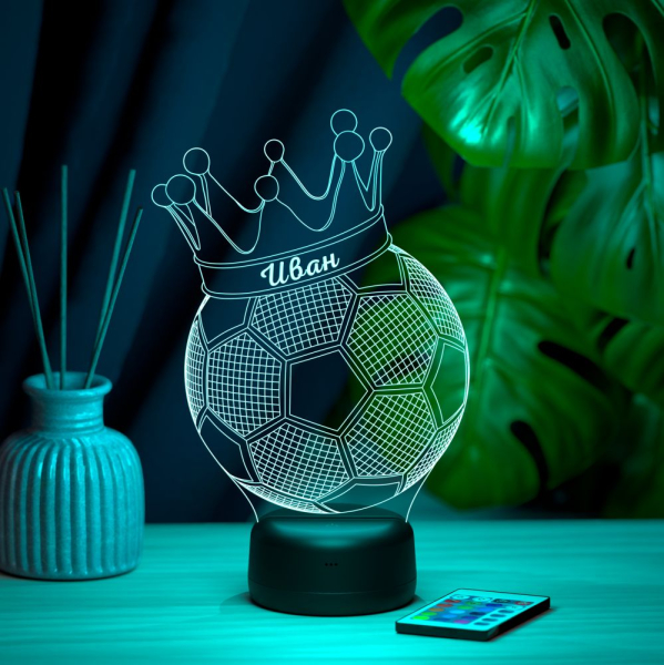 3D светильник  Светильник "Мяч с короной с именем Иван"