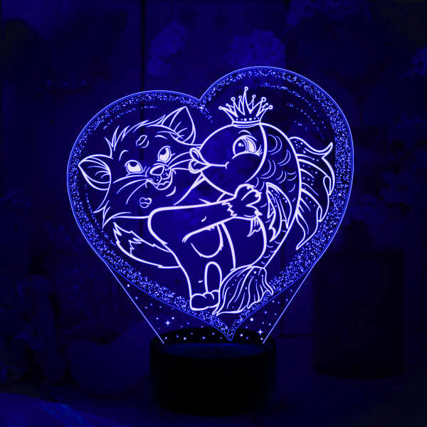 3D светильник  Кот и Рыбка