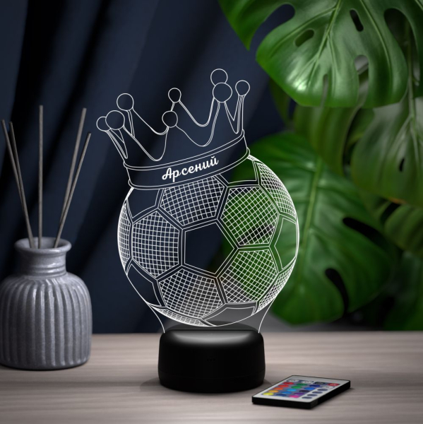 3D светильник  Светильник "Мяч с короной с именем Арсений"