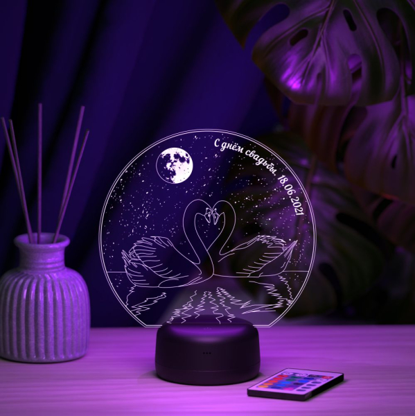 3D светильник  Светильник "Два лебедя в лунную ночь"