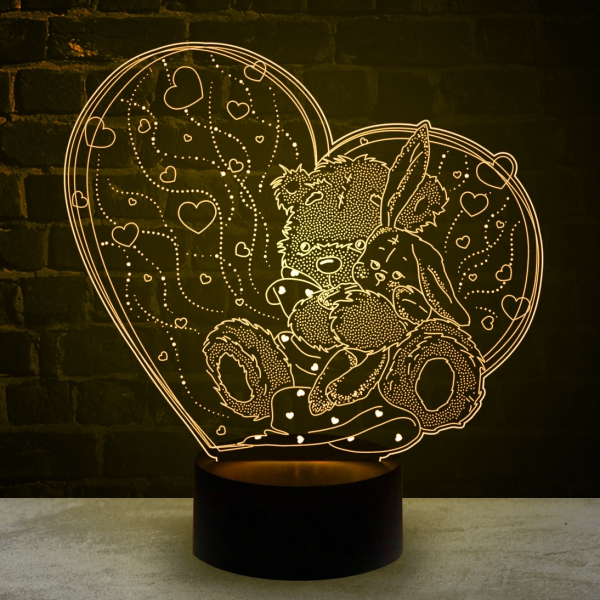 3D светильник  Плюшевый мишка с зайкой