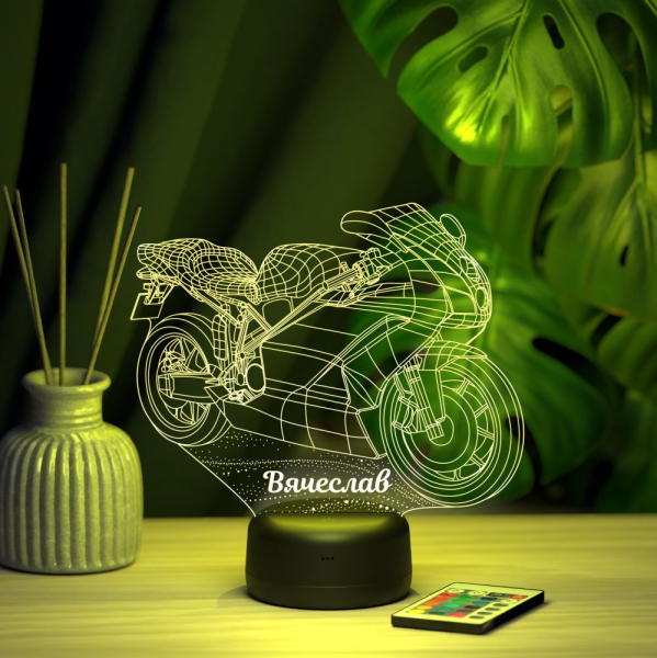 3D светильник  Светильник "Мотобайк с именем Вячеслав"
