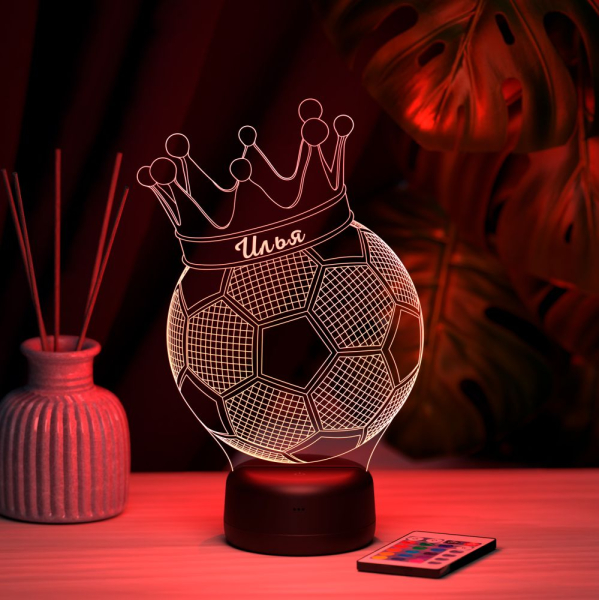 3D светильник  Светильник "Мяч с короной с именем Илья"