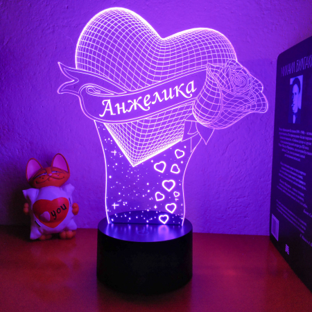 3D светильник  Сердце и роза