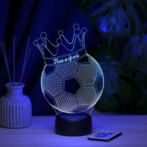 3D светильник  Светильник "Мяч с короной с именем Тимофей"
