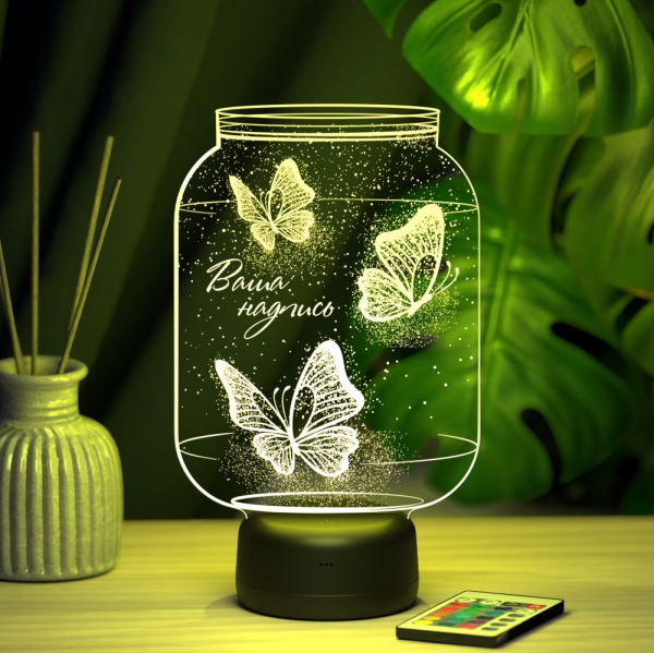 3D светильник  Светильник "Банка с бабочками"