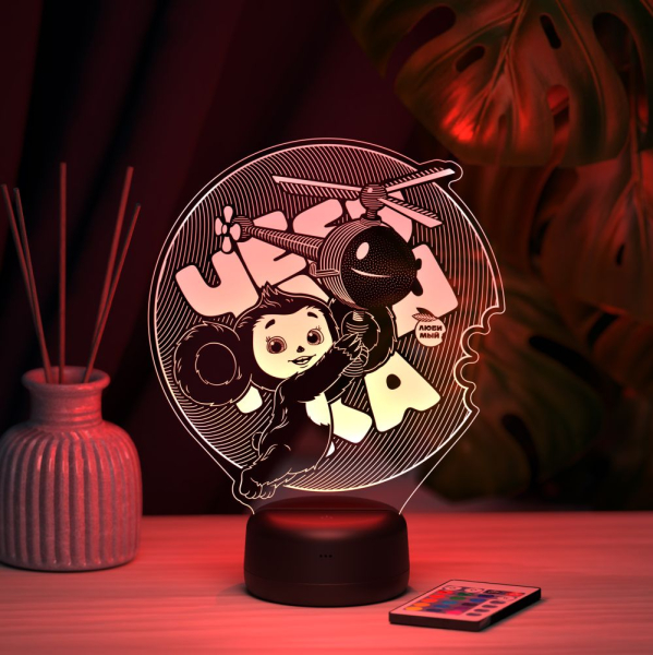 3D светильник  Чебурашка с вертолетом