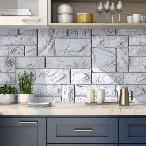 Панель ПВХ 0,4 камень Пиленый настоящий белый