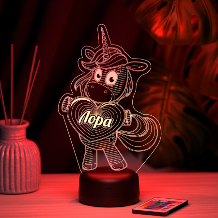 3D светильник  Светильник "Единорог с именем Лора"