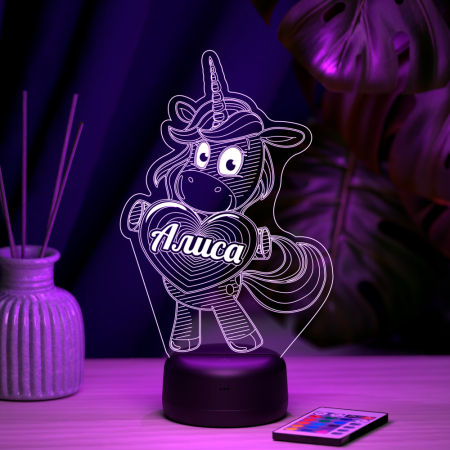 3D светильник  Светильник "Единорог с именем Алиса"