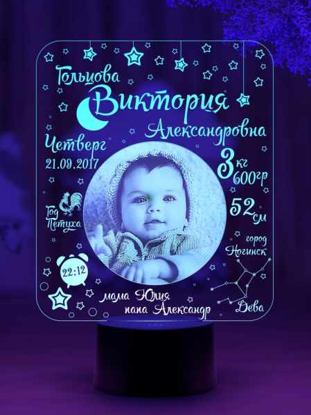 3D светильник  Ночник - Метрика детская с фото