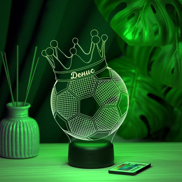 3D светильник  Светильник "Мяч с короной с именем Денис"