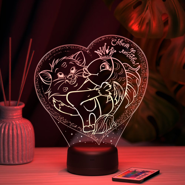 3D светильник  Светильник "Кот и Рыбка"