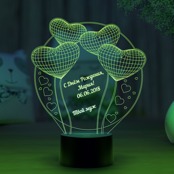 3D светильник  Светильник "Воздушные шарики-сердечки"