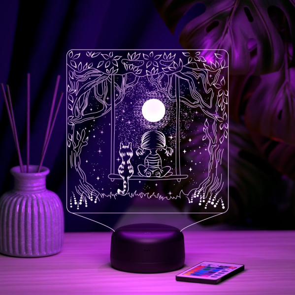 3D светильник  Светильник "Девочка и кот"
