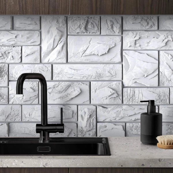 Панель ПВХ 0,4 камень Пиленый настоящий белый